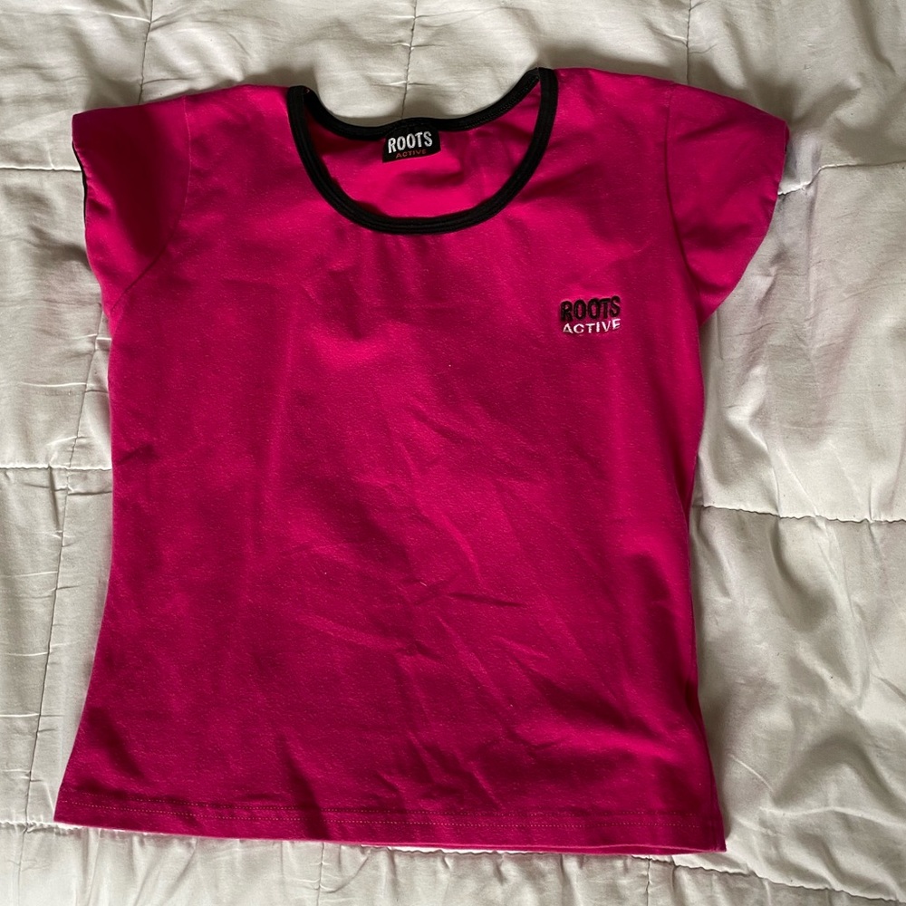 Roots hot pink baby ringer tee